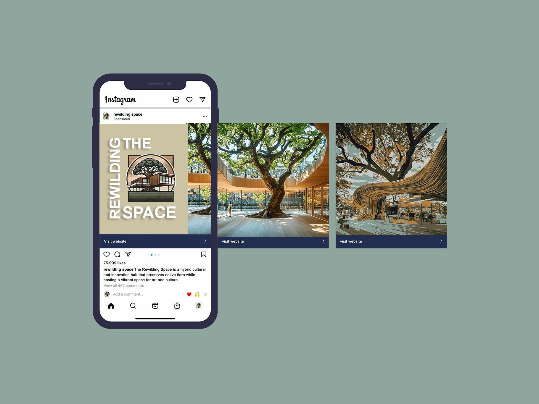 uno smart phone con la scheramata dell'account instagram the rewilding space