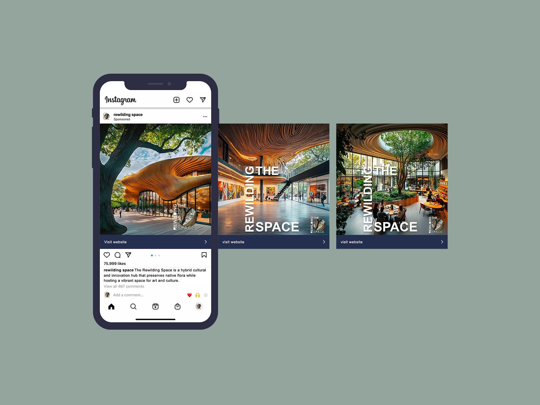 uno smart phone con la scheramata dell'account instagram the rewilding space